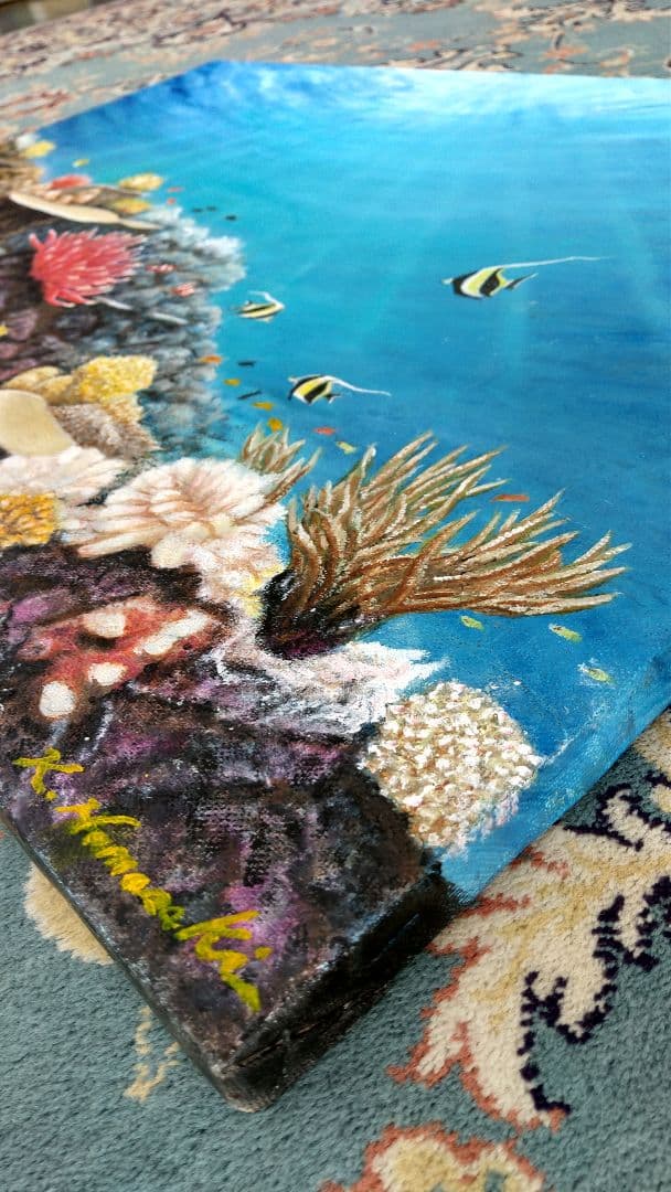 【Popon】油絵 絵画「魚たちの海中公園」 油彩画 原画 P20