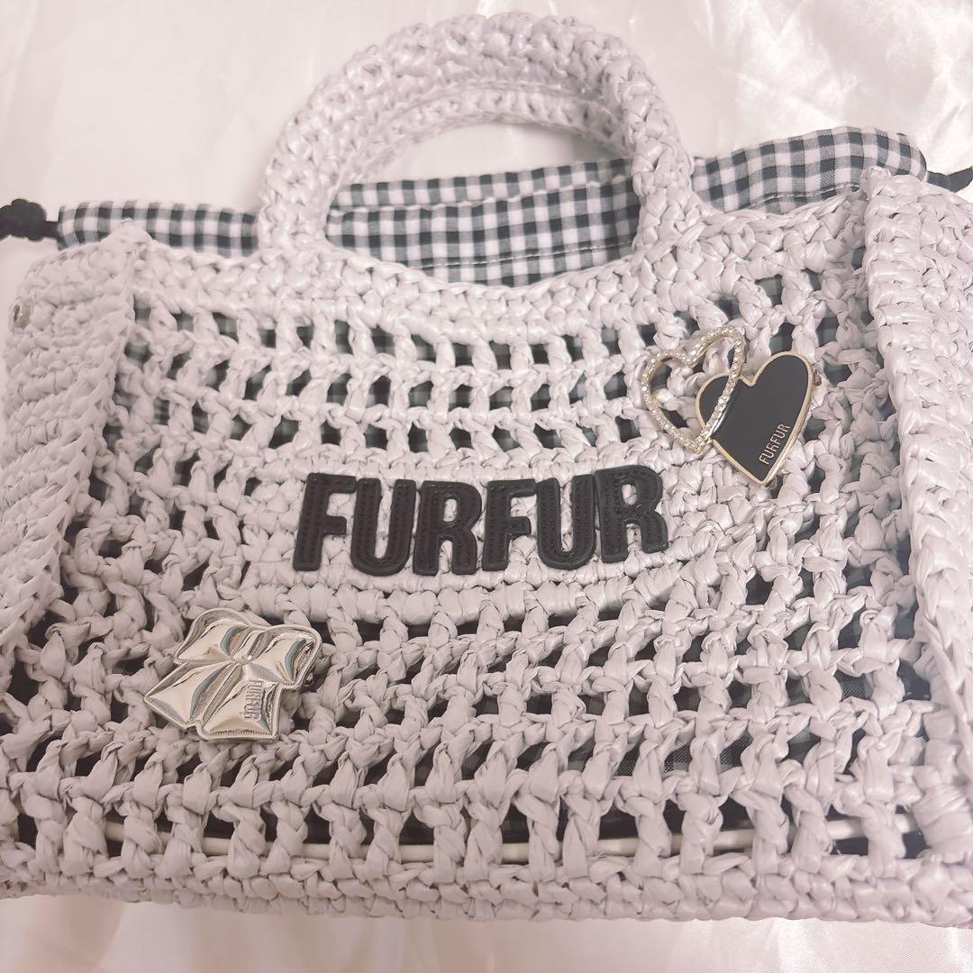 furfur ファーファー ラフィアロゴトートバッグ 巾着 ブローチ セット