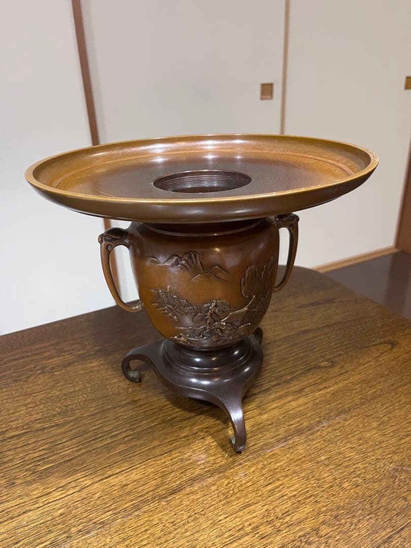 花器 工芸品 唐金製 薄端 アンティーク 時代物