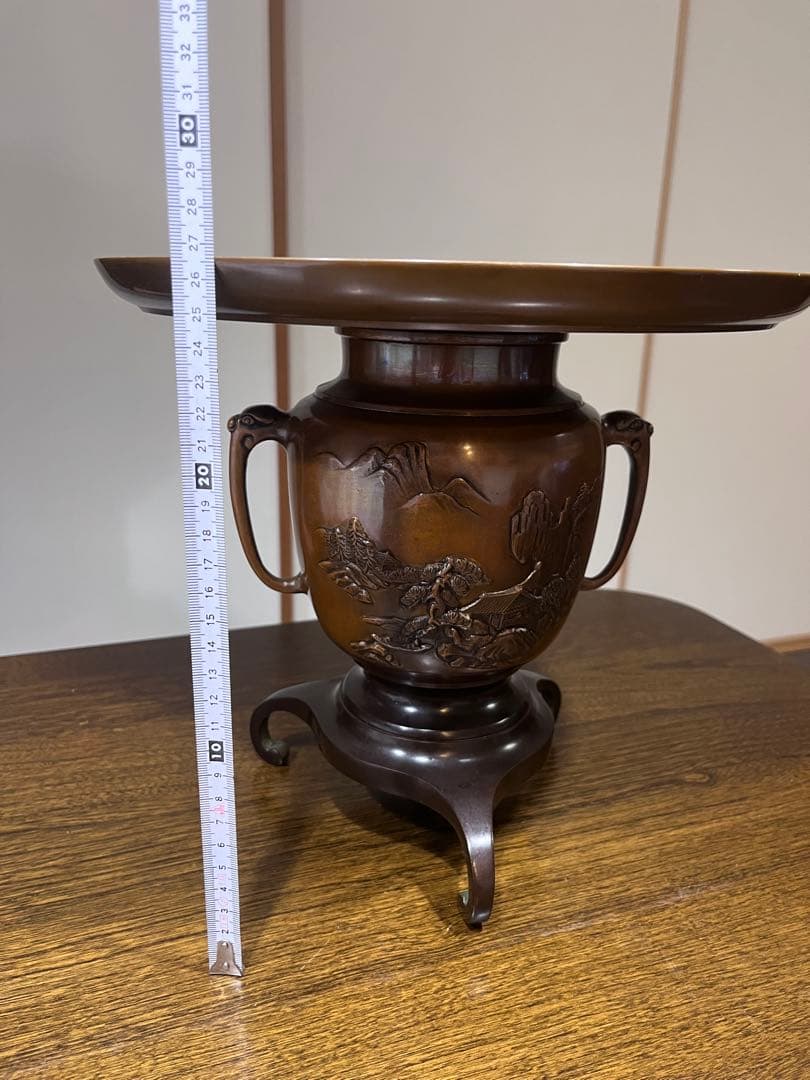 花器 工芸品 唐金製 薄端 アンティーク 時代物