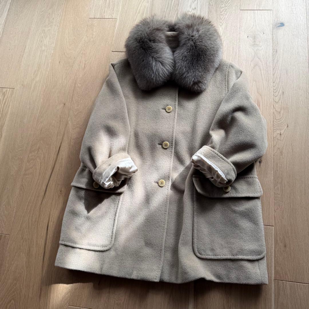 Max Mara マックスマーラ 白タグ ウール カシミヤ コート ファー付