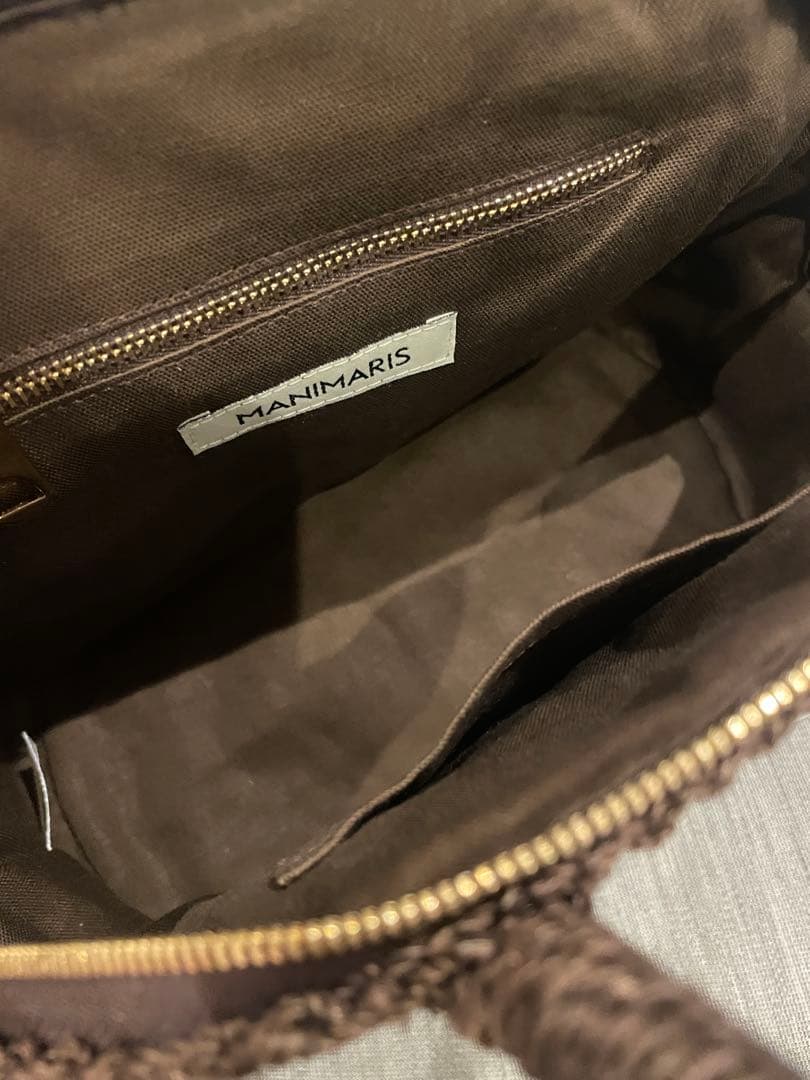 Manimaris アバカボストン mini チョコかごバッグ　ショルダー紐付