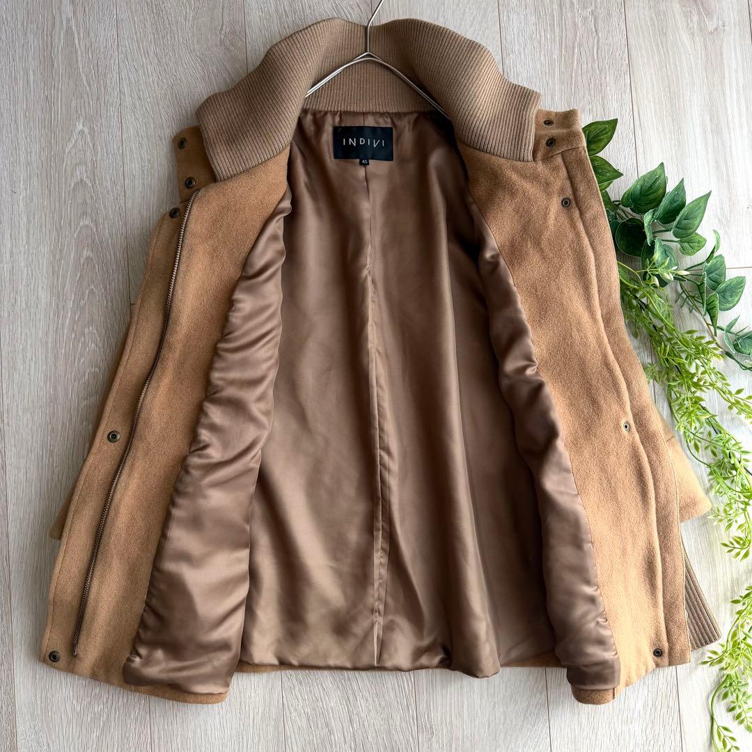 美品 INDIVI インディヴィ コクーン コート ブラウン L 40 ニット袖