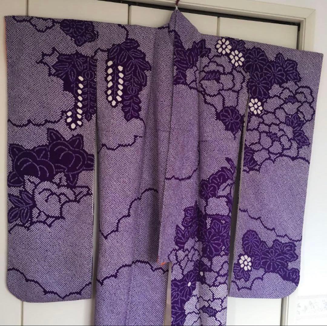 着物 総絞り振袖 花柄古典柄 紫 成人式