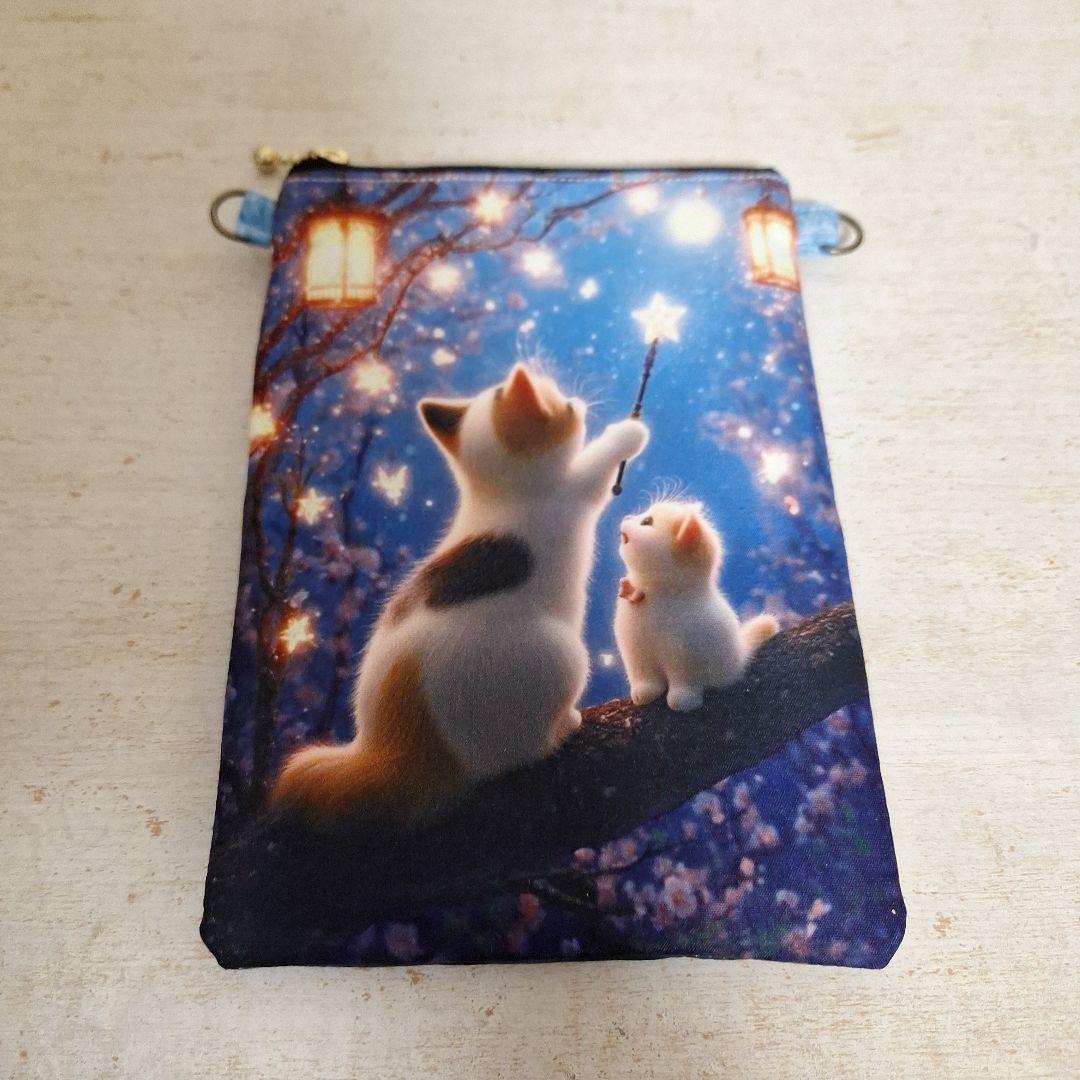 ねこパネル生地　ハンドメイド　ミニバック　ポーチ