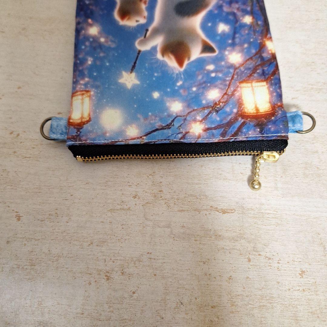 ねこパネル生地　ハンドメイド　ミニバック　ポーチ