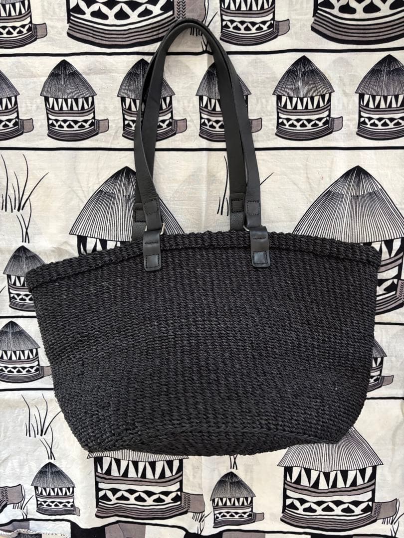 Backet Buggage かごバッグ　アバカ素材/牛革　ブラック