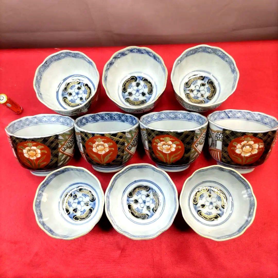 有田焼　伊万里焼　古伊万里　金彩　色絵　向付　蕎麦猪口　湯呑み　10客セット　①