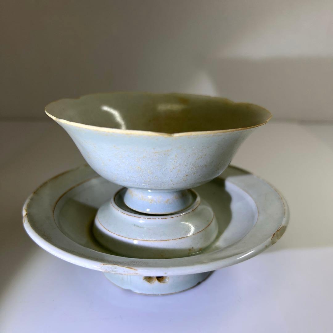 中国宋時代　影青盃、盃台　木箱付　高さ9㎝　東Y7-0709⭐︎2Fトコカ