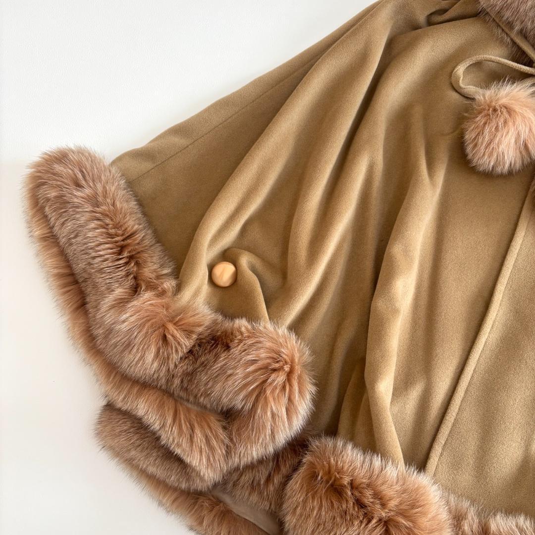 【アンゴラ100】SOLEIL ポンチョ ケープ フォックスファー M ベージュ