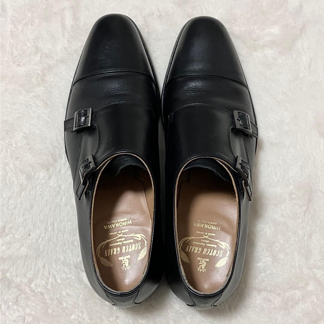 極美品 スコッチグレイン 26.0 黒 ダブルモンク 革靴 ビジネス シューズ