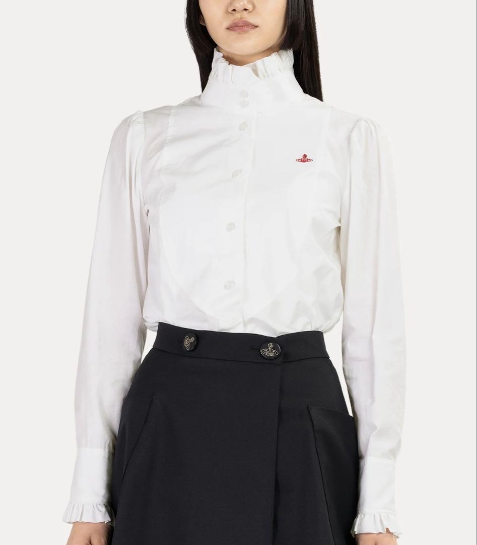 美品2025AW ヴィヴィアンウエストウッド ORBジャガードフリルボウシャツ