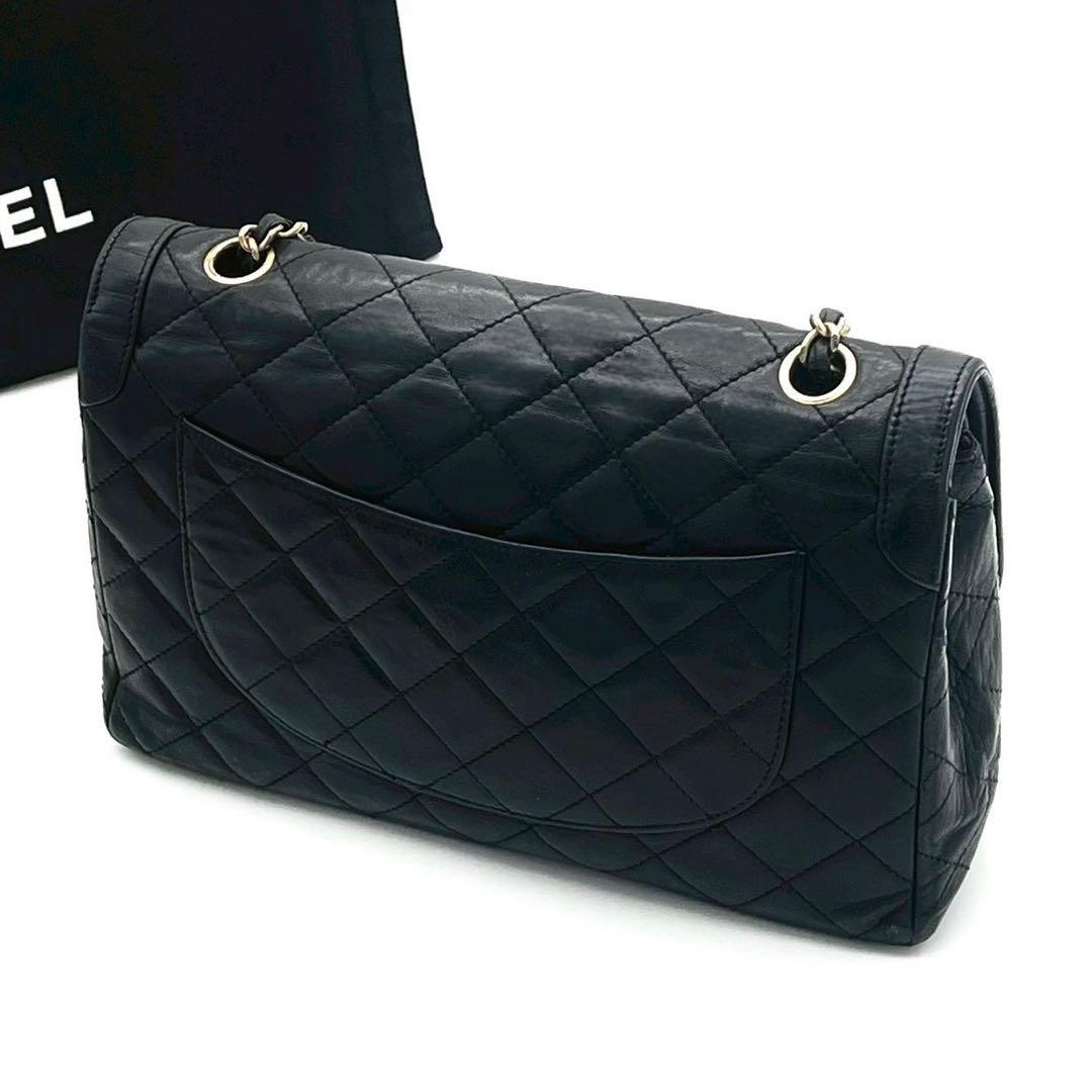 【美品】　シャネル パリ限定 ダブルフラップ チェーンショルダーバッグ ブラック
