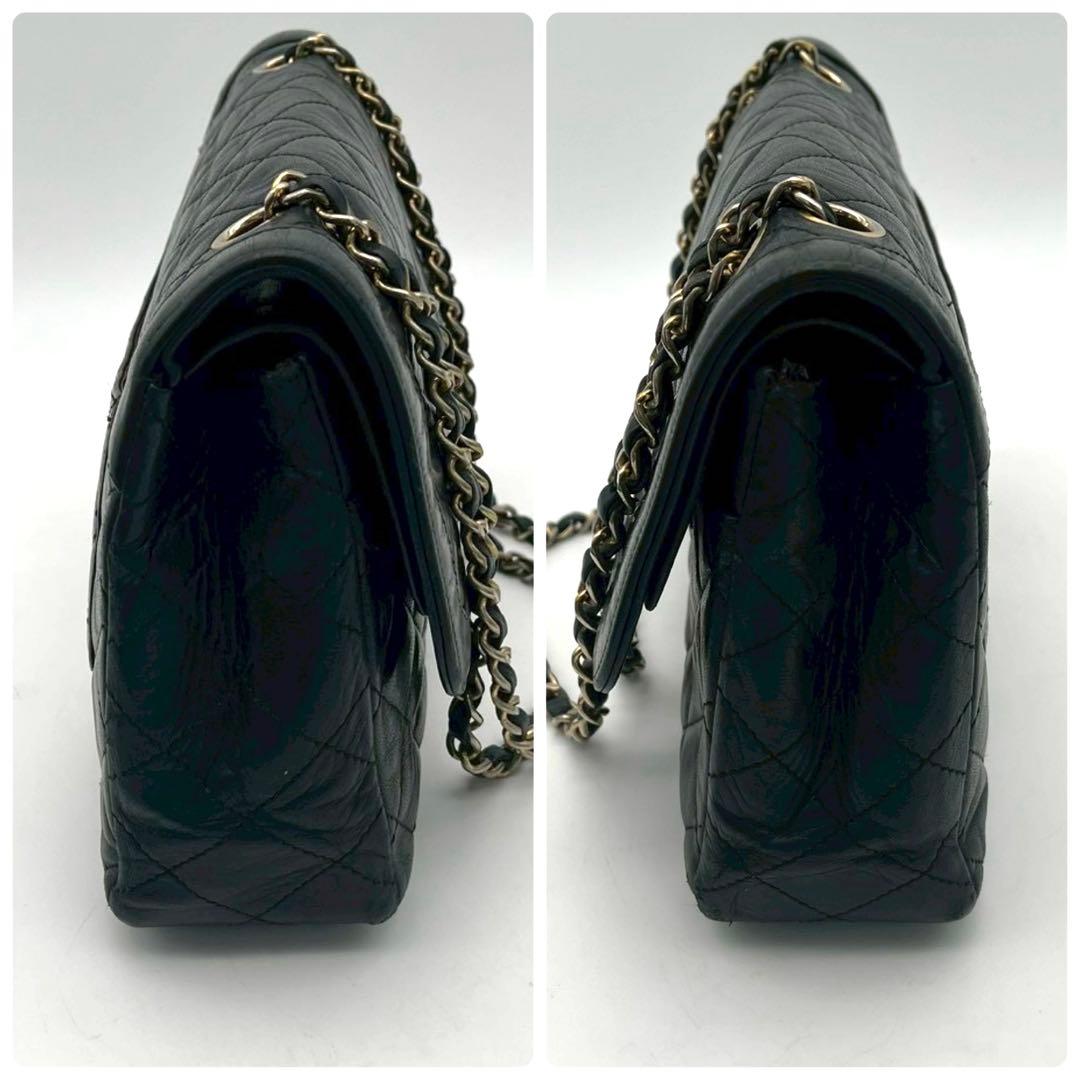 【美品】　シャネル パリ限定 ダブルフラップ チェーンショルダーバッグ ブラック