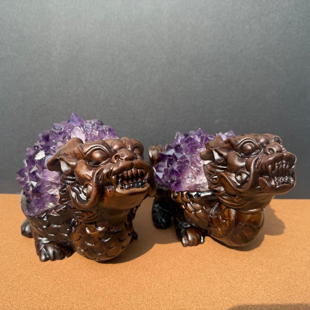 美品❣️天然石 アメジストの原石　クラスター　ロングイ台座付きNO.020411