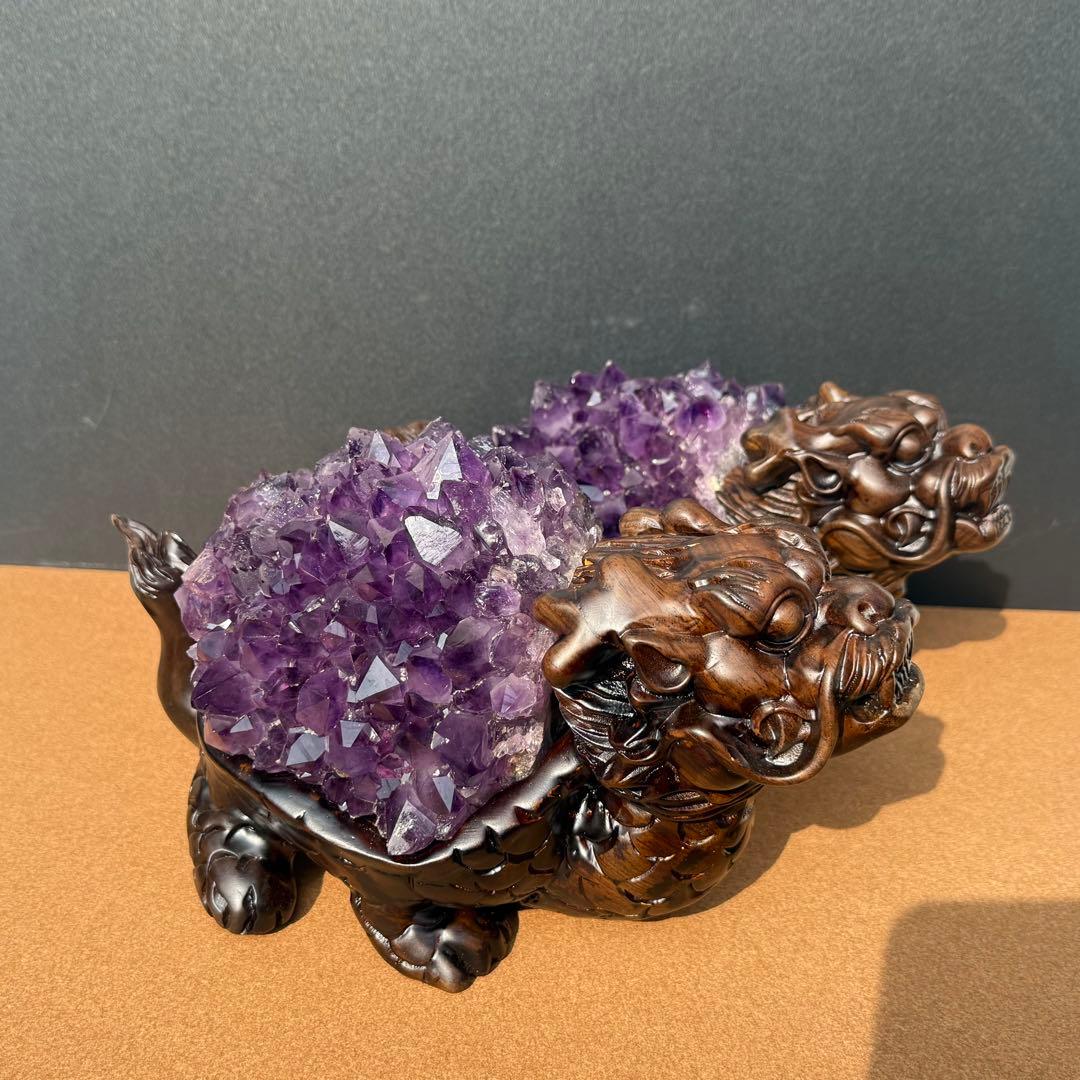 美品❣️天然石 アメジストの原石　クラスター　ロングイ台座付きNO.020411