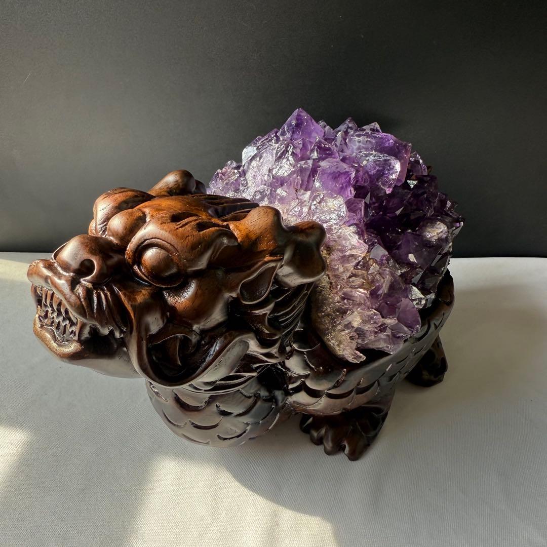 美品❣️天然石 アメジストの原石　クラスター　ロングイ台座付きNO.020411