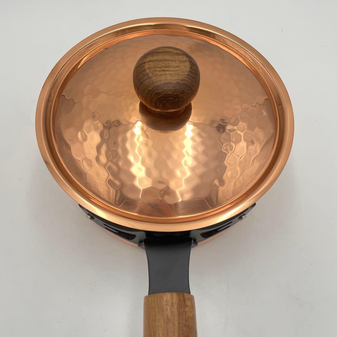 未使用　新光金属　純銅　COPPER100 鎚目入り　　片手鍋 蓋付