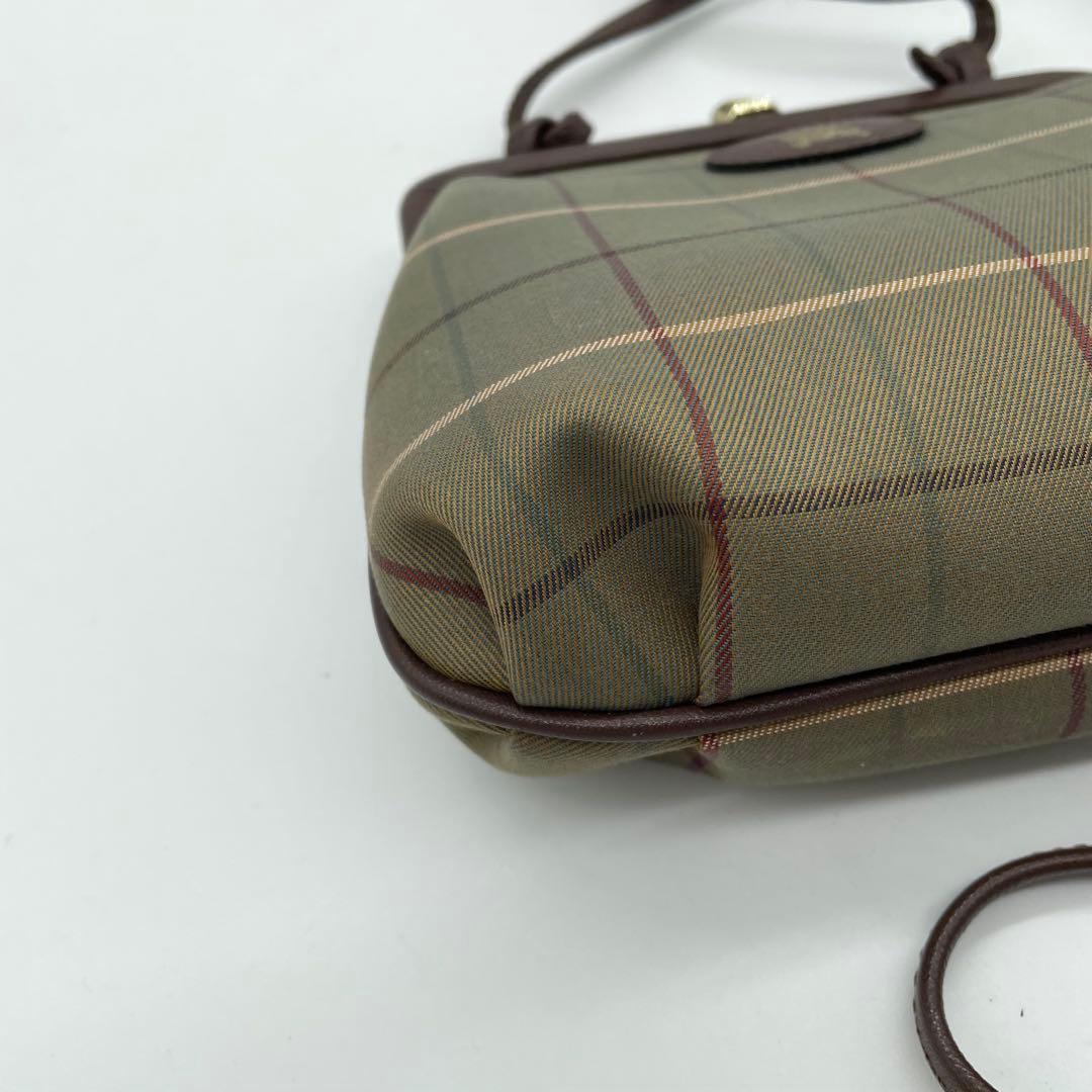 【極美品】バーバリー　ショルダーバッグ　がま口　ホースロゴ　キャンバス　玉虫色