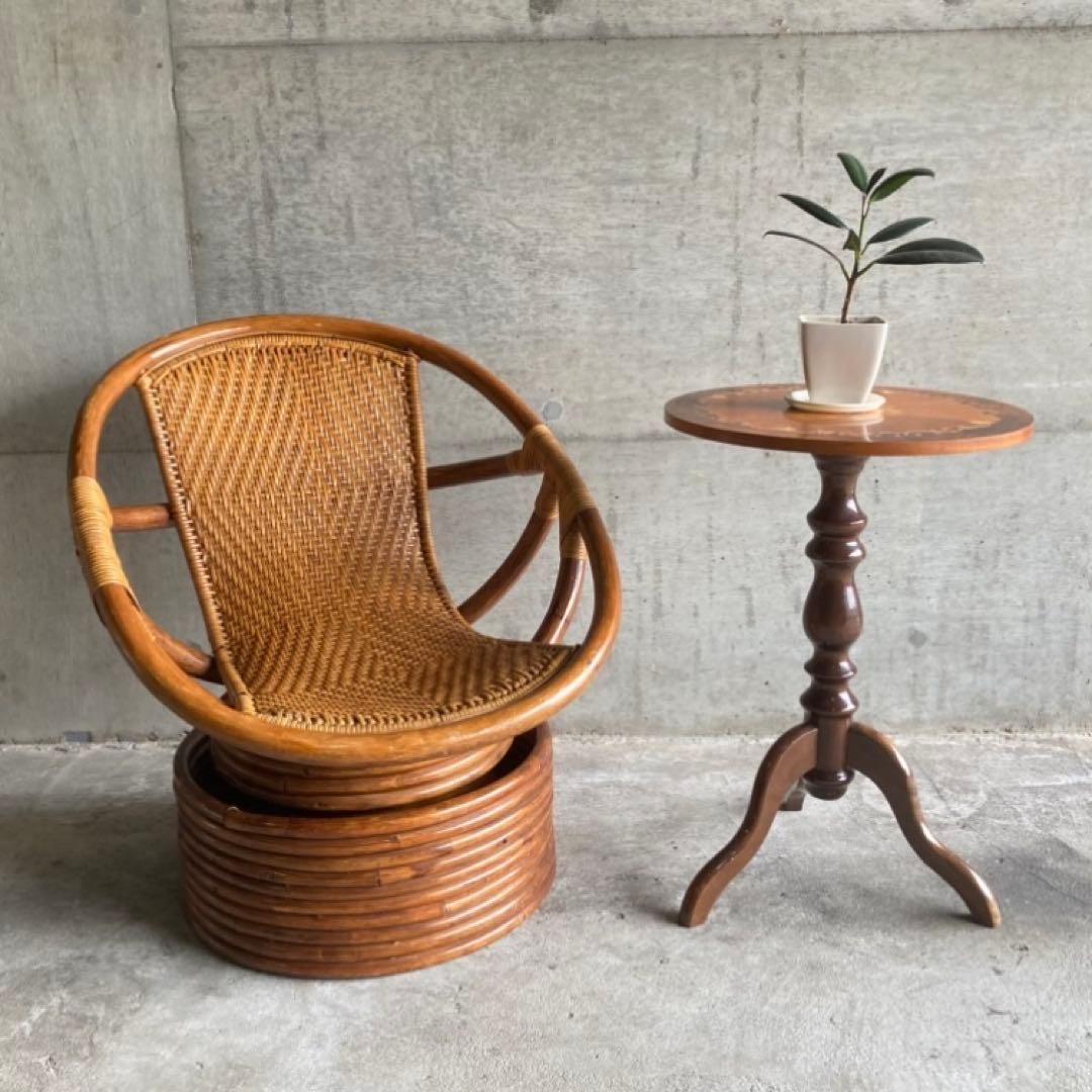 イタリア製 象嵌細工 コーヒーテーブル 丸テーブル サイドテーブル 木製 レトロ