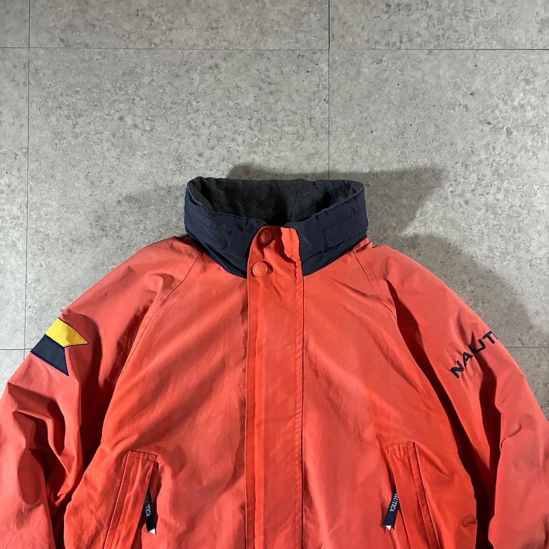90s nauticaリバーシブルフリースジャケット刺繍ロゴフェードオレンジ短丈