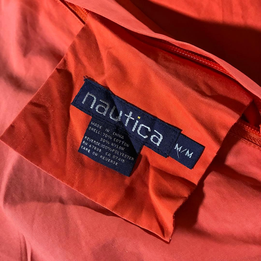 90s nauticaリバーシブルフリースジャケット刺繍ロゴフェードオレンジ短丈