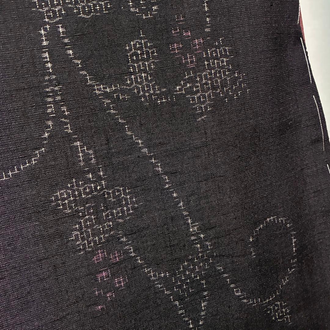 D10 本場結城紬 やまと 葡萄柄 濃紫系 正絹 着物 袷 しつけ糸未使用極美品