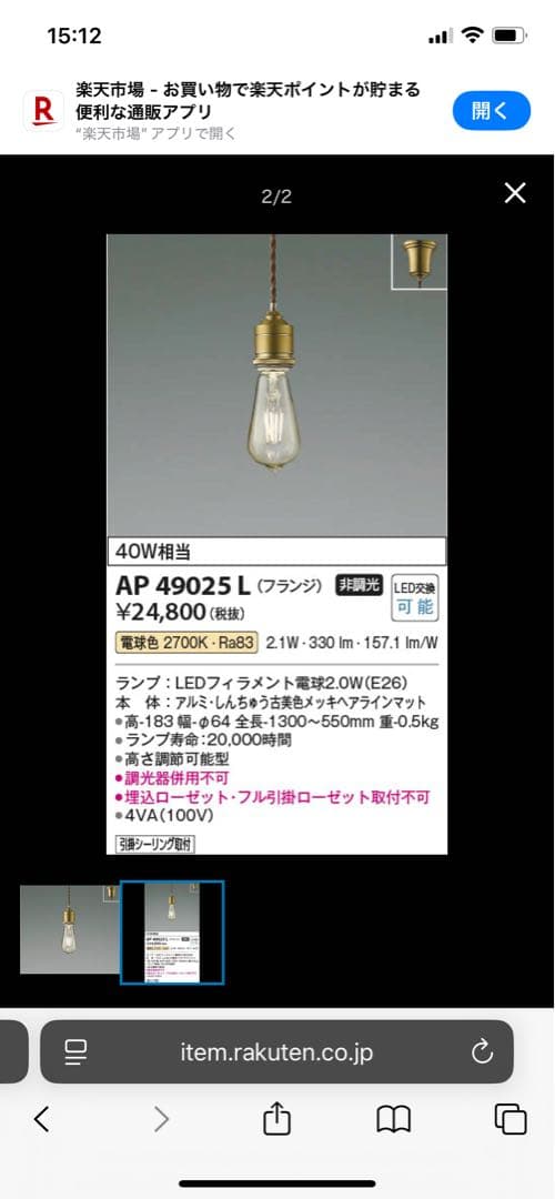 AP 49025 L ペンダントライト 40W
