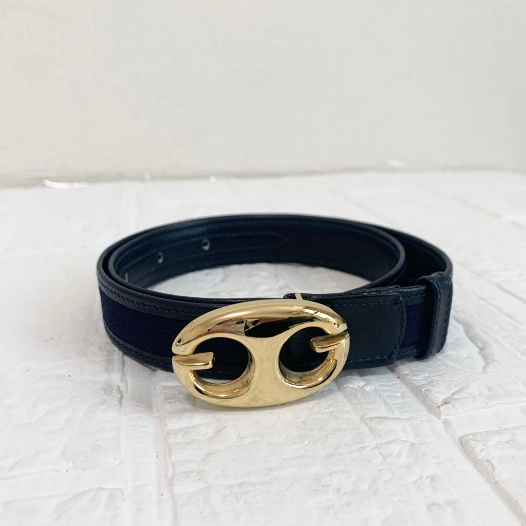 美品　GUCCI グッチ　ベルト　gg柄　ブラック　ネイビー