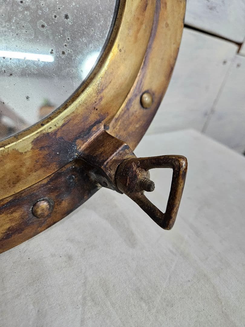 アンティーク 船舶用窓 ウォールミラー 船窓鏡 丸窓 真鍮製 ヴィンテージ