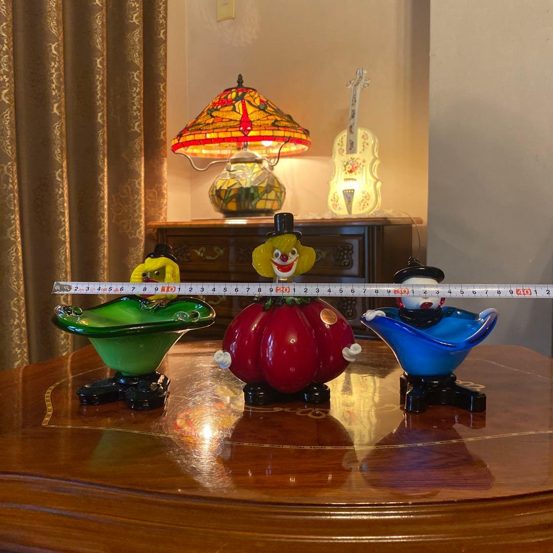 イタリア　ムラーノ　ガラス　ピエロ　3種　3体　小物置き　インテリア　レア　希少