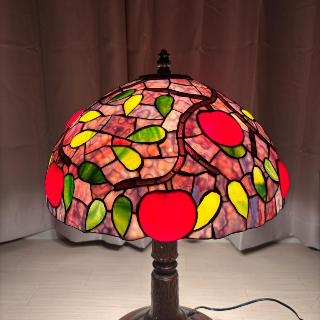 高さ約60㎝ アンティーク ヴィンテージ ステンドランプ 3灯 りんご