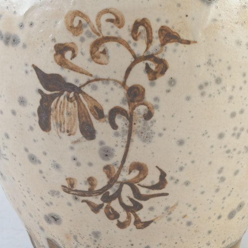 中国　磁州窯　鉄絵　花草文　高麗水指　共箱　V　9891A