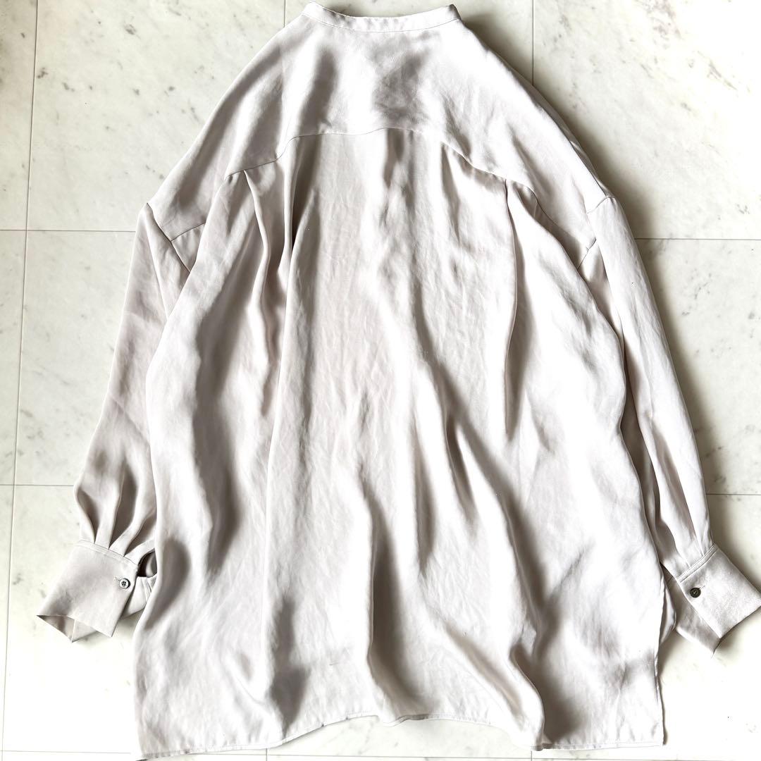 美品 カオス Chaos とろみ バンドカラー ウェイクサテンオーバーブラウス