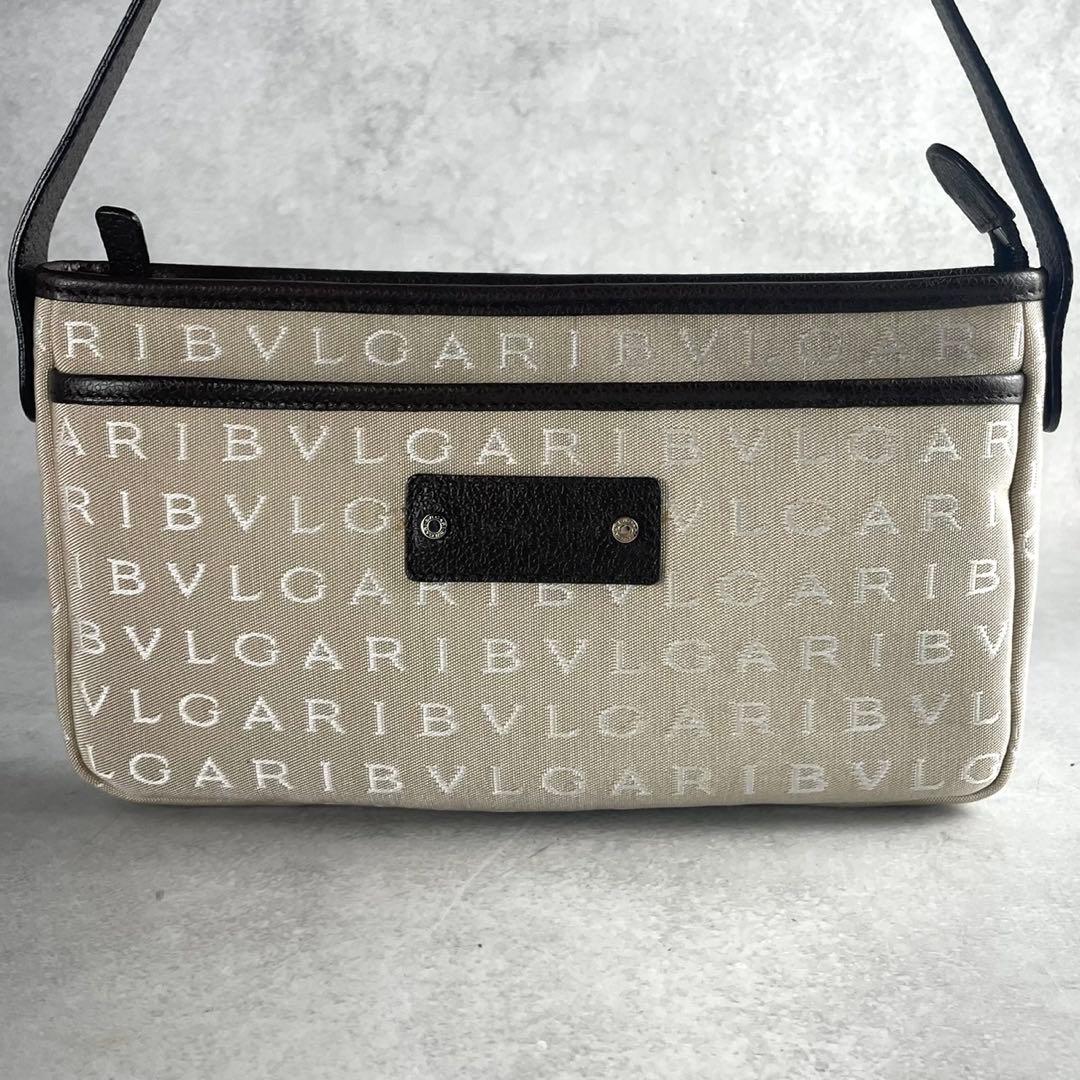 ブルガリ ハンドバッグ ロゴマニア ベージュ系xダークブラウン 27856