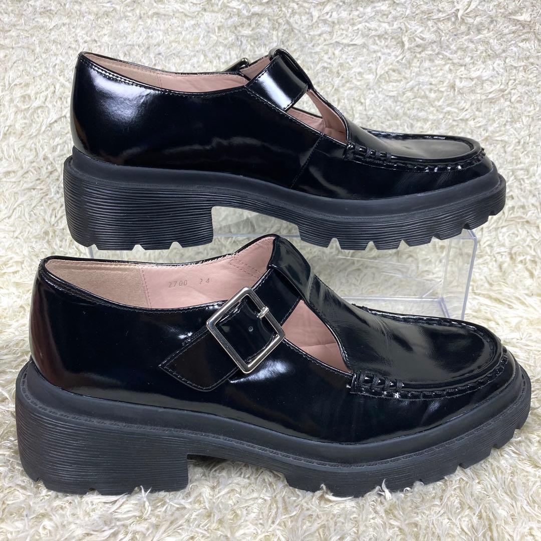 『未使用級』ランバンオンブルー Tストラップ ローファー 厚底　ブラック　24