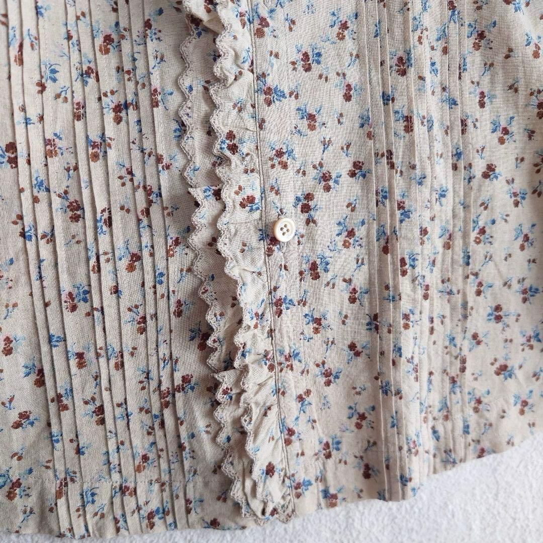 しい　45R インドカディ森花プリントのフリルブラウス 45rpm