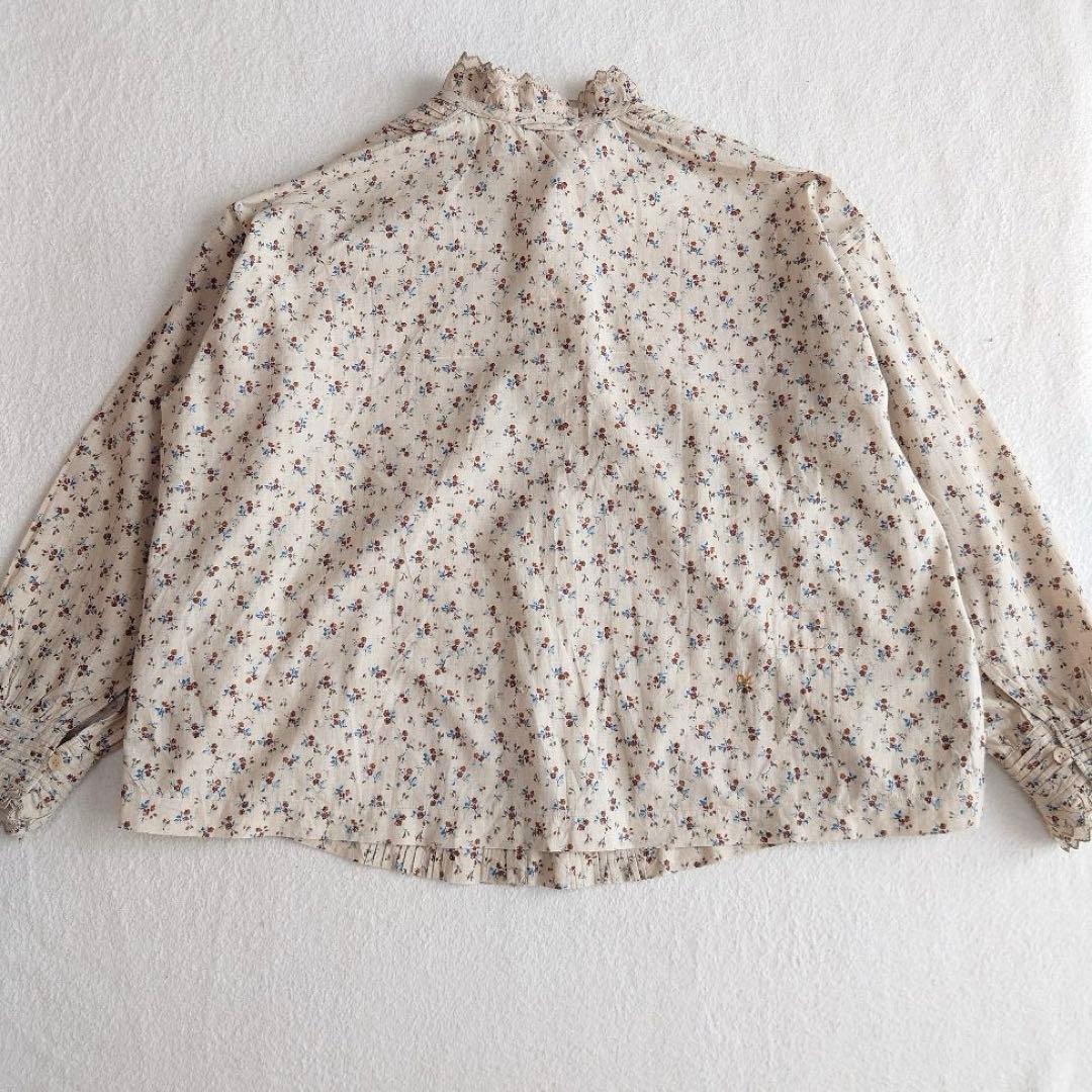 しい　45R インドカディ森花プリントのフリルブラウス 45rpm