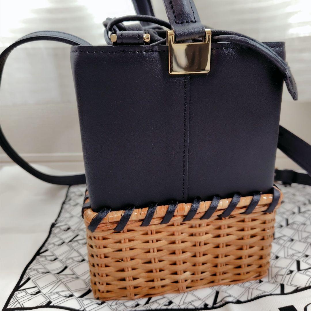 極美品　ヴィオラドーロ　ラタン　カゴバッグ　イタリアンスプリットレザー　ブラック