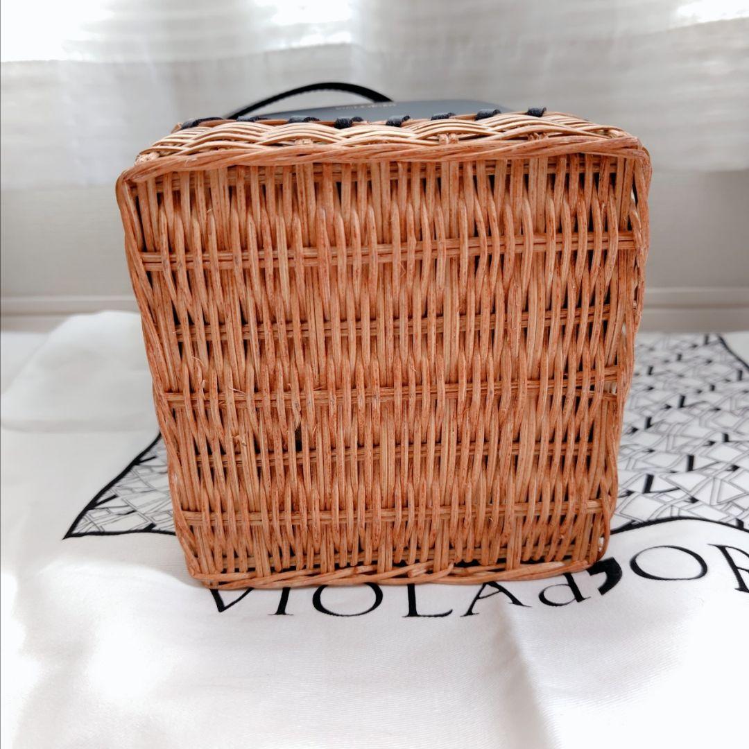 極美品　ヴィオラドーロ　ラタン　カゴバッグ　イタリアンスプリットレザー　ブラック