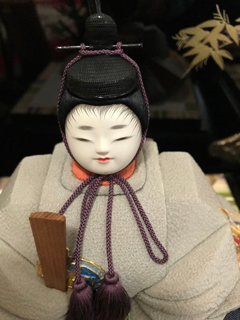 初代石川潤平 木目込　雛人形 鶴亀雛 本金蒔絵黒屏風