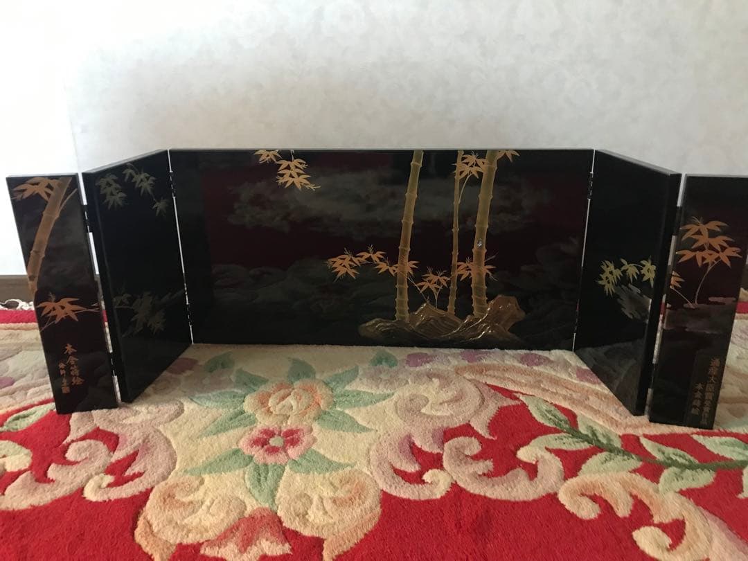 初代石川潤平 木目込　雛人形 鶴亀雛 本金蒔絵黒屏風