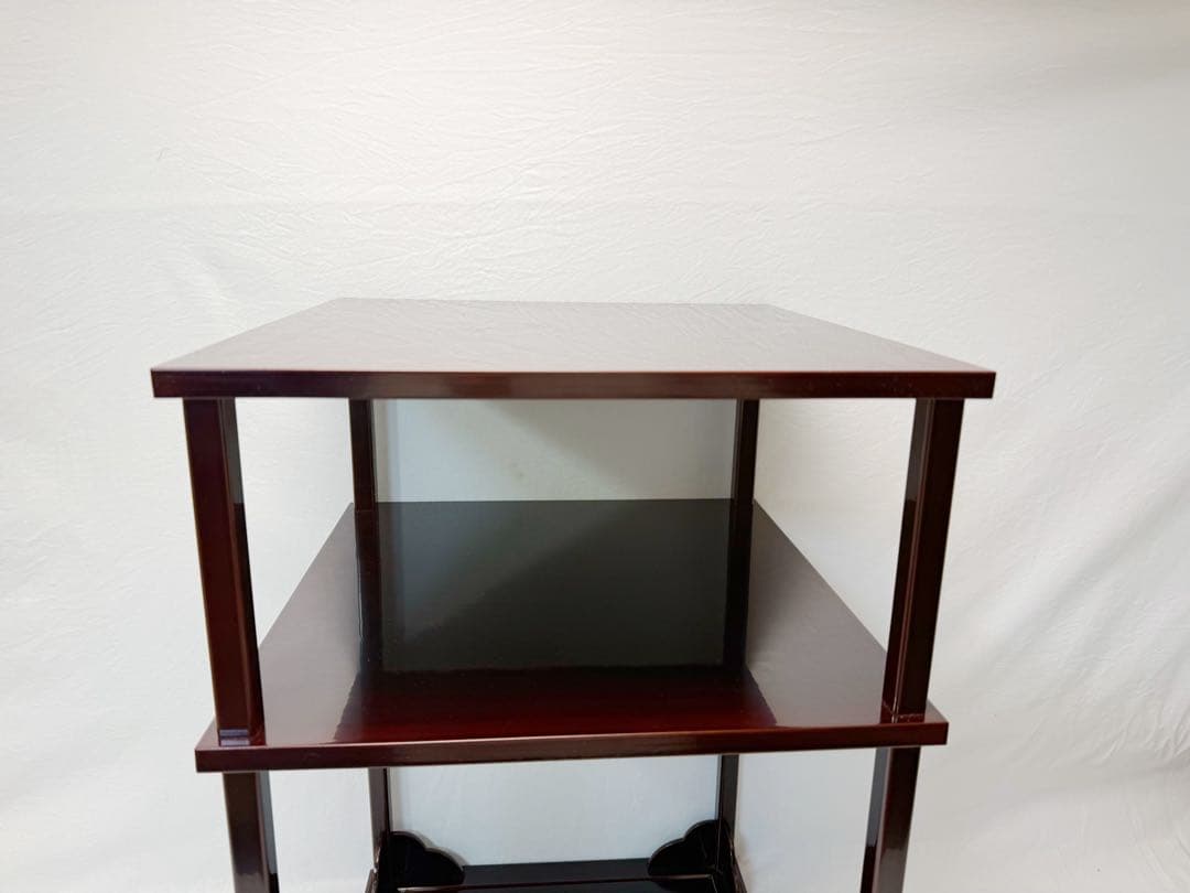 ほぼ未使用 茶道具 漆専堂造 溜塗 二重棚 茶棚 水指棚 共箱