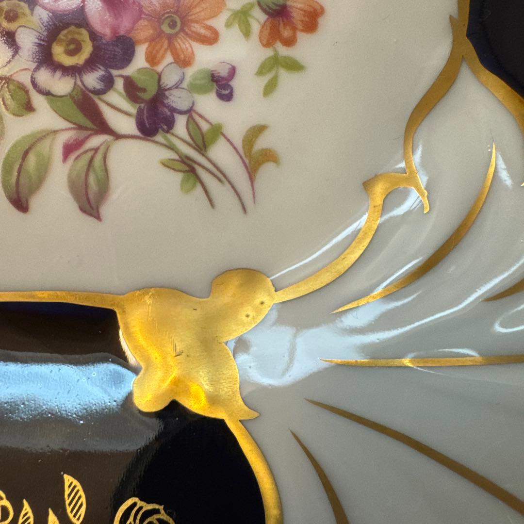 ワイマール　WEIMAR 金彩コバルトブルー フラワー　プレート4枚セット