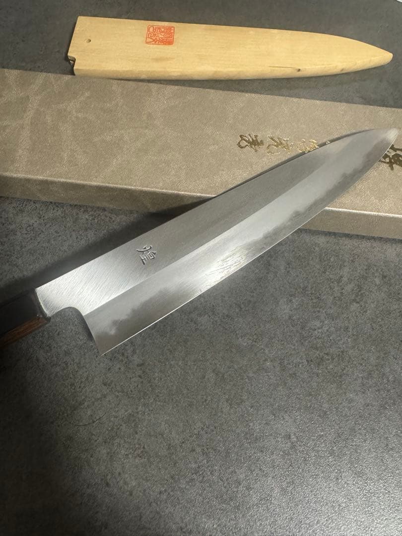 【極美品】包丁 界一文字光秀 煌　青一鋼　黒　黒呂柄 和式牛刀