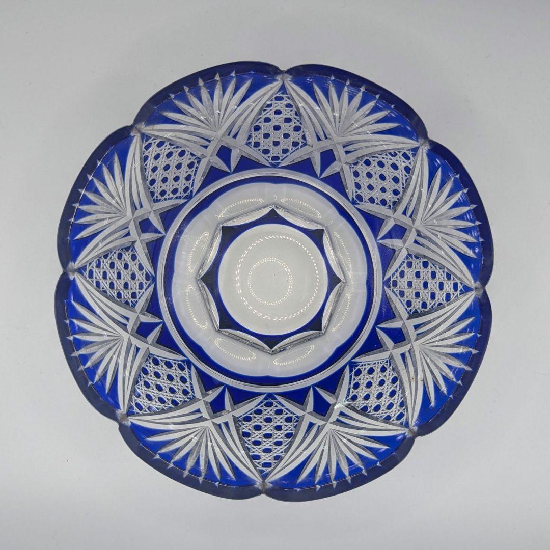 薩摩切子　藍被せガラス　ガラス小鉢