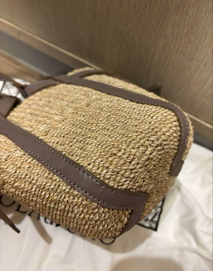 VIOLAD'ORO アバカレザーポケットトート　グレージュ　カゴバック