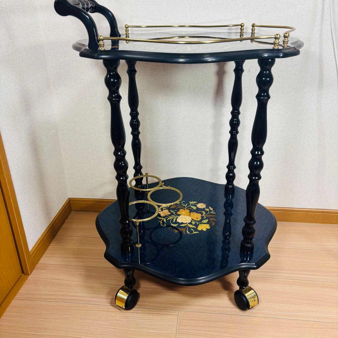 イタリア製 象嵌細工 サービスワゴン キッチンワゴン ワインテーブル ブルー