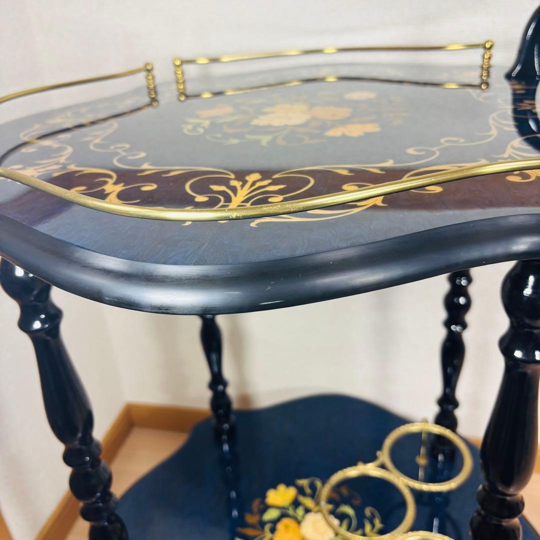 イタリア製 象嵌細工 サービスワゴン キッチンワゴン ワインテーブル ブルー