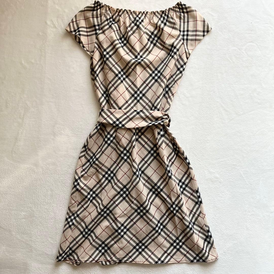 【未使用級】バーバリーブルーレーベル ノバチェック 総柄 ワンピース ベルト付